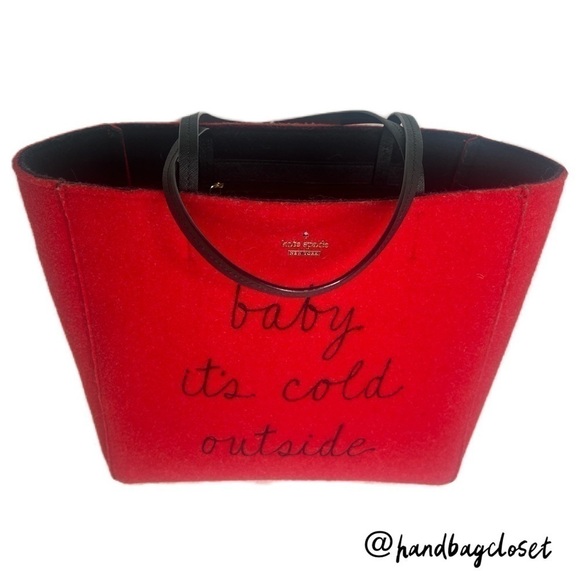 Kate Spade Baby It’s Its Cold Outside Red Wool Tote ⛄️❄️ Rare Bag - Picture 4 of 10